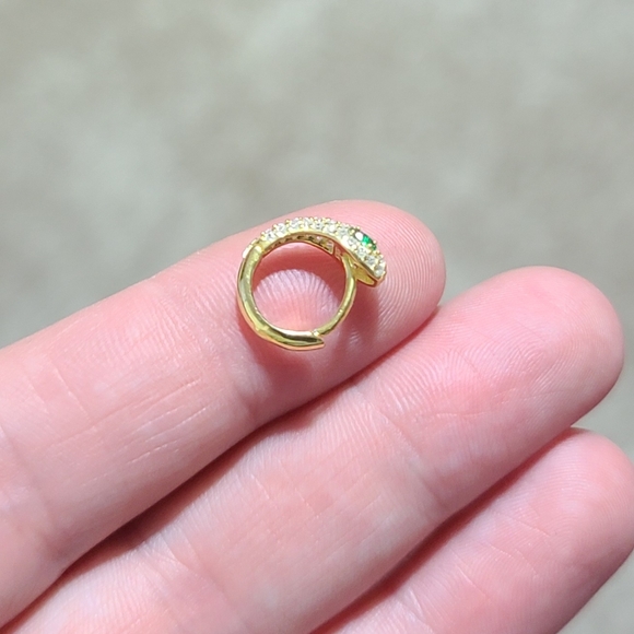 🐍Serpent Snake Hoop Stacking 925 Sterling Silver Yellow Gold Green Zircon Pave - Picture 10 of 16